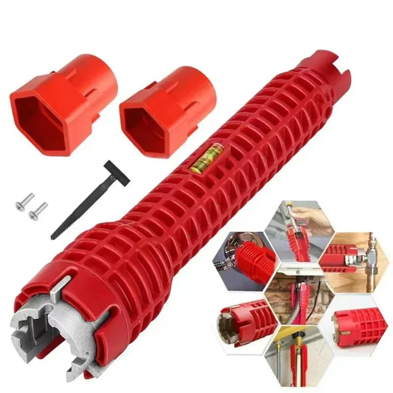 Llave de grifo de fregadero 14 en 1, herramienta de reparación de fontanería, Mango antideslizante, llave de doble cabezal, herramienta de llave de calentador de agua de fontanería de baño