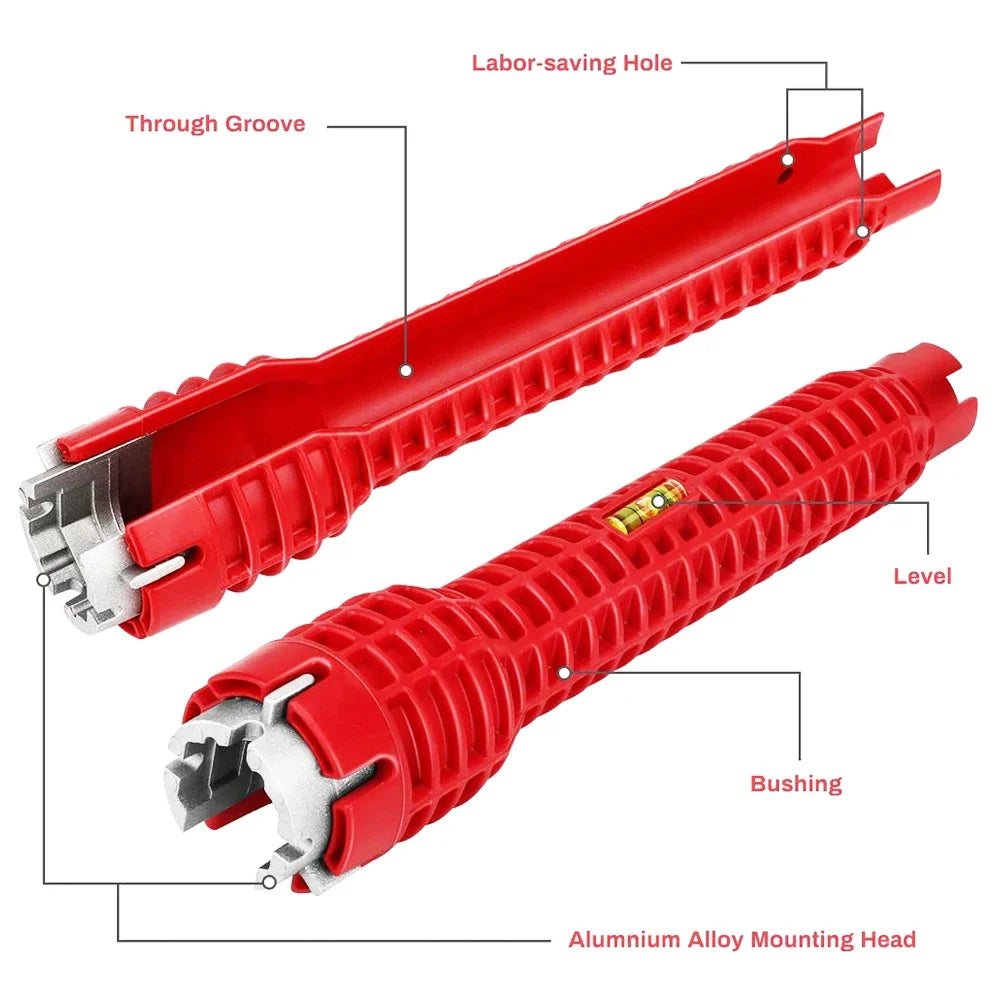 Llave de grifo de fregadero 14 en 1, herramienta de reparación de fontanería, Mango antideslizante, llave de doble cabezal, herramienta de llave de calentador de agua de fontanería de baño
