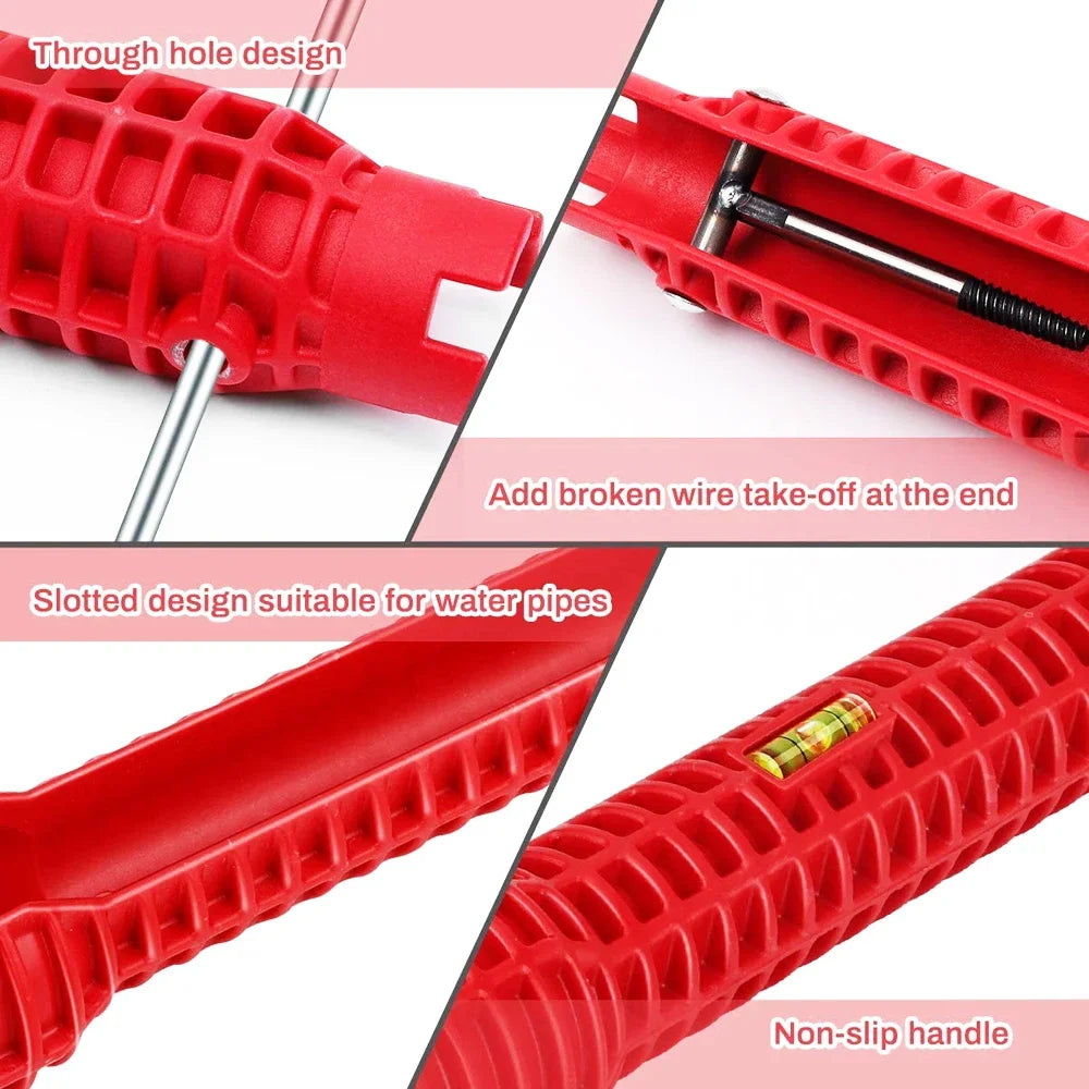 Llave de grifo de fregadero 14 en 1, herramienta de reparación de fontanería, Mango antideslizante, llave de doble cabezal, herramienta de llave de calentador de agua de fontanería de baño