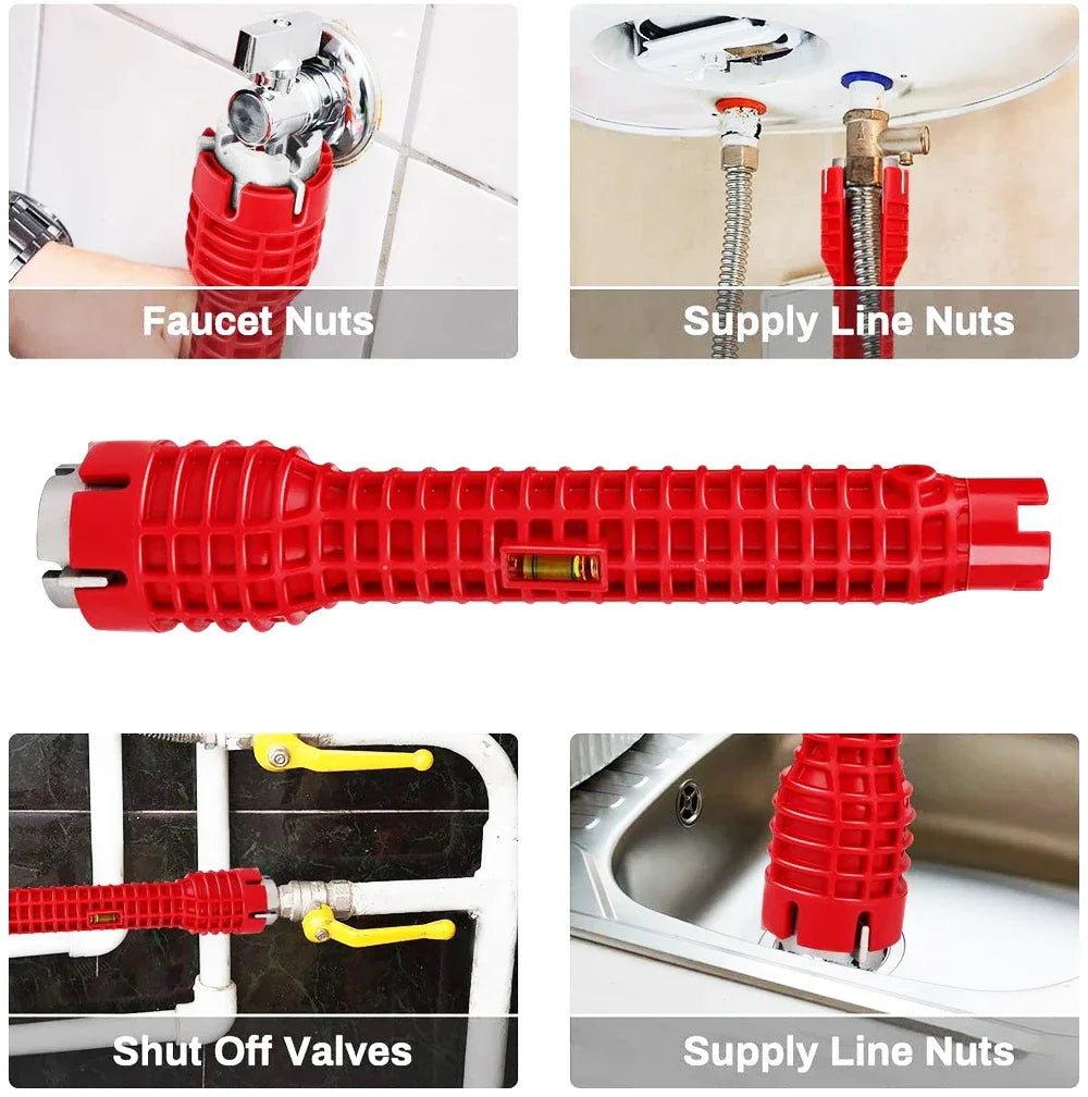 Llave de grifo de fregadero 14 en 1, herramienta de reparación de fontanería, Mango antideslizante, llave de doble cabezal, herramienta de llave de calentador de agua de fontanería de baño